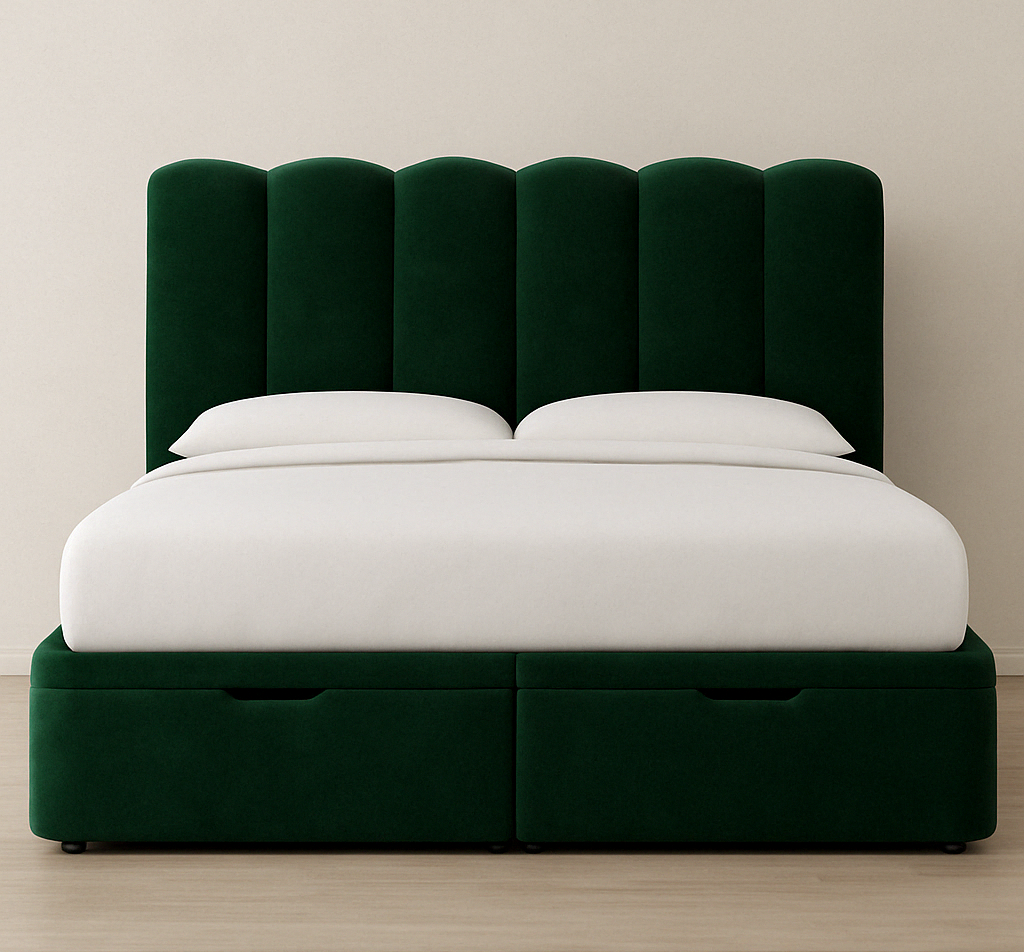 Elara Ottoman Bed – Cloud Headboard - End Lift