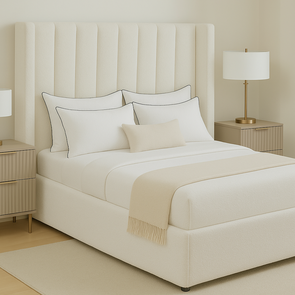 Orion Frame Bed – Vertical Panel Headboard with Clean Winged Sides