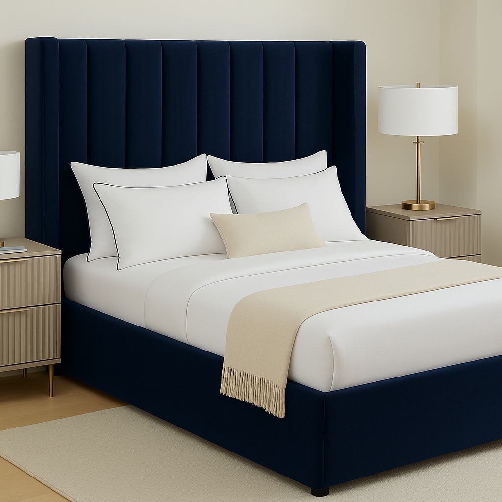 Orion Frame Bed – Vertical Panel Headboard with Clean Winged Sides