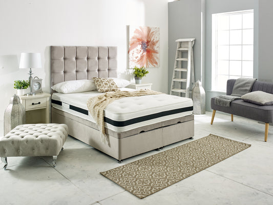 Sloane Ottoman Bed – Cubic Button Headboard - End Lift