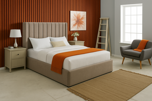 Orion Frame Bed – Vertical Panel Headboard with Clean Winged Sides